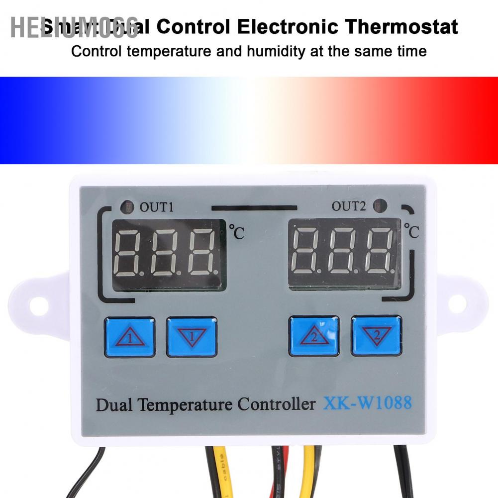 Helium066 Dual Display Temperature Humidity Controller Heating Cooling Thermostat Switch NTC 10K Sensor 12V