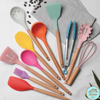 Bộ dụng cụ làm bánh, nấu ăn 11 món bằng gỗ phối silicone cao cấp