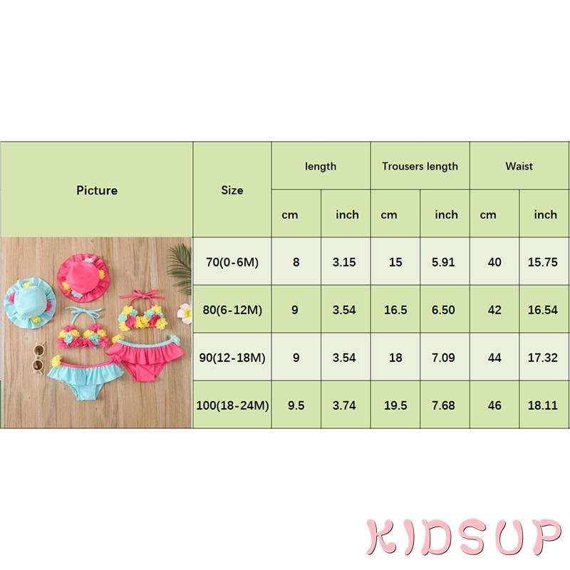 Kidsup-bộ Đồ Bơi Ba Mảnh Họa Tiết Hoa Chống Nắng Kèm Mũ Che Nắng Dành Cho Bé Gái