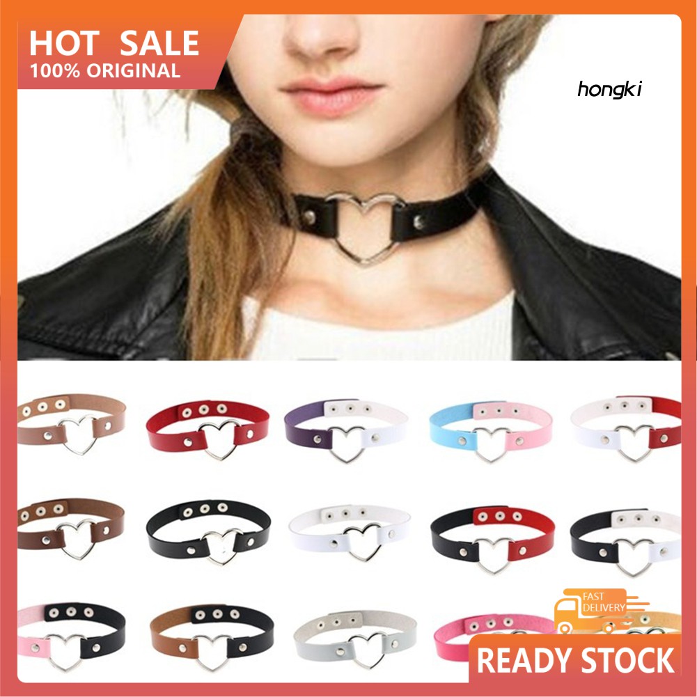 Vòng Cổ Choker Nữ Mặt Trái Tim Chất Liệu Da