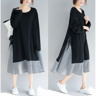 Váy nữ BIG SIZE thiết kế giả 2 chiếc phối kẻ caro trẻ trung
