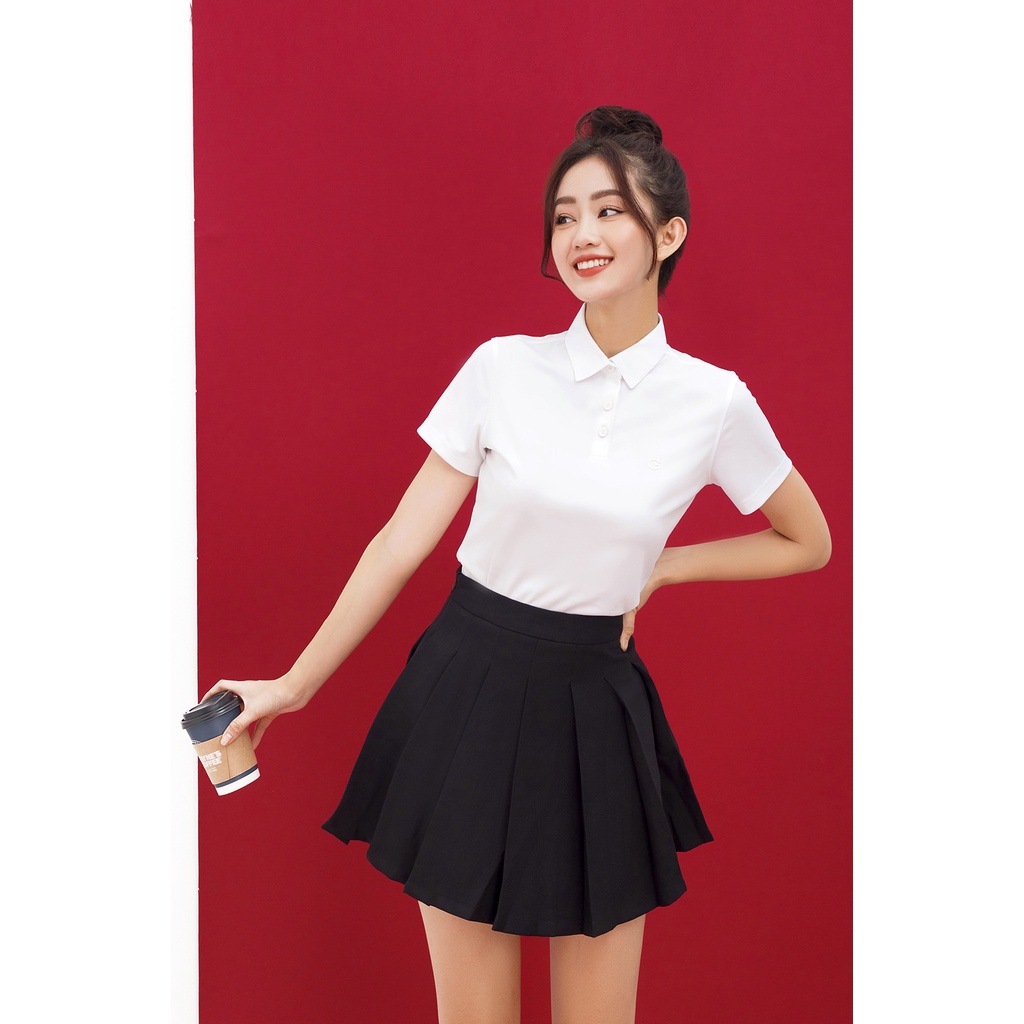 [Mã WABRGUM giảm 10% tối đa 30K đơn 99K] Áo polo nữ GUMAC có cổ xẻ lai màu trắng cơ bản ATC01004 mẫu mới