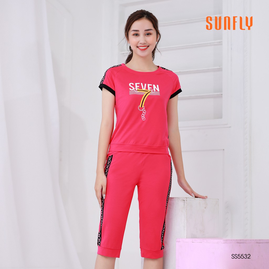 [Mã WABRMH55 giảm 12% đơn 250K] Đồ bộ thể thao cotton áo cộc quần ngố SUNFLY SS5532