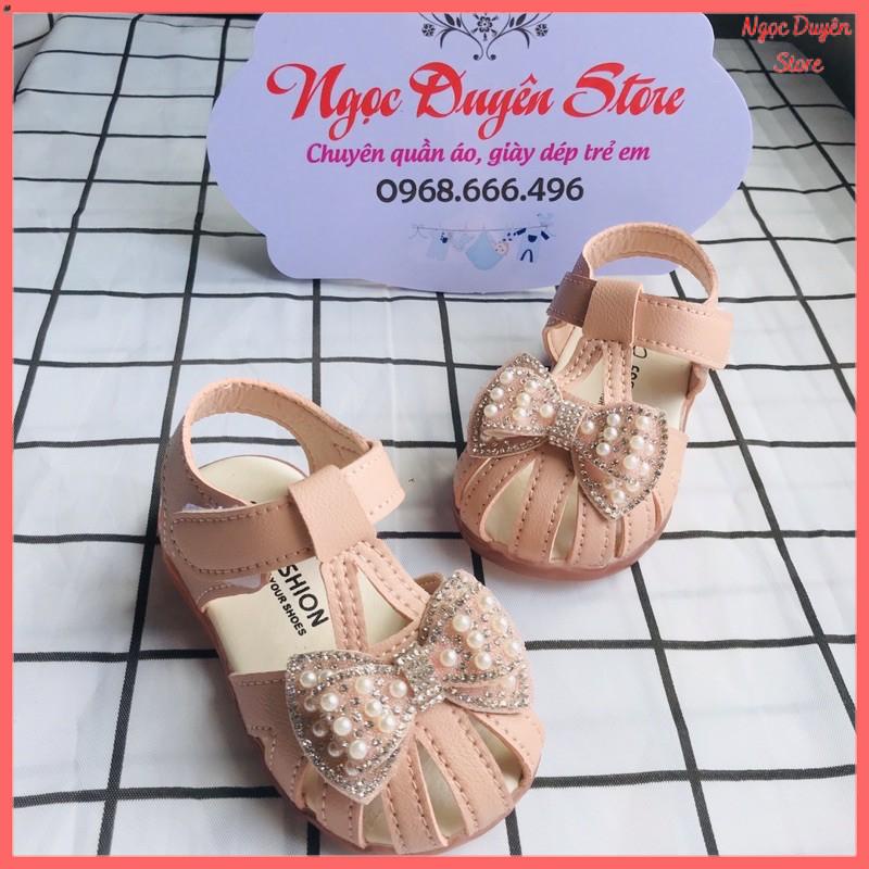 Dép sandal cao cấp tập đi trẻ em phối nơ phong cách vintage chống vấp cho bé gái