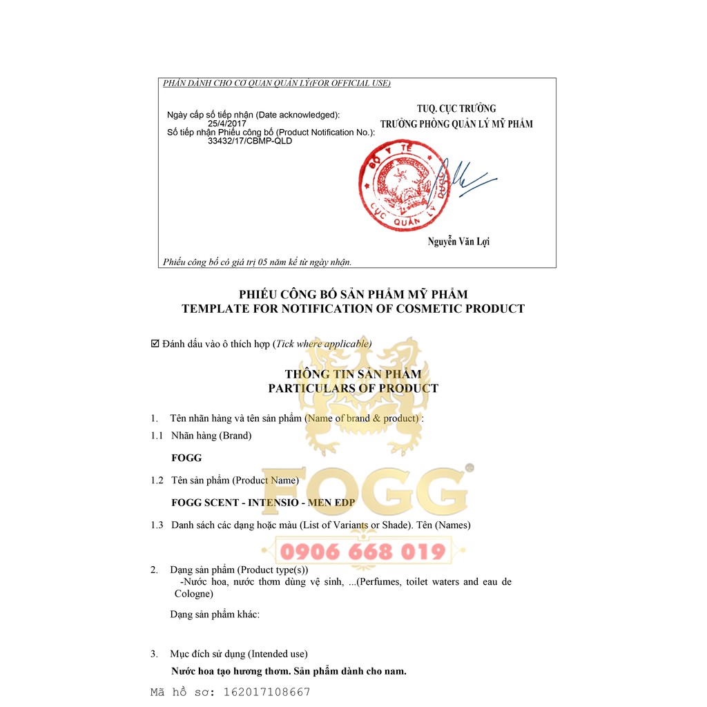 NƯỚC HOA DÀNH CHO NAM FOGG INTENSIO 100Ml nhập khâu dubai | Thế Giới Skin Care