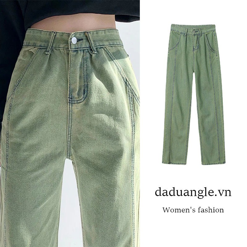 Quần jeans Ống Rộng Màu Xanh Lá Phong Cách Hàn Quốc Thời Trang Mùa Hè 2022