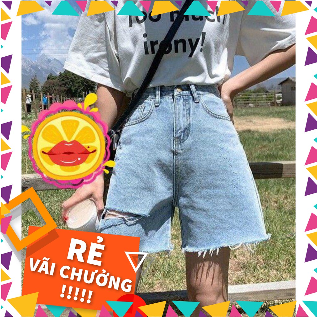 Sale 15Q56B1 Quần jean lỡ ống rộng rách 1 bên cá tính , 3 size SML Sale