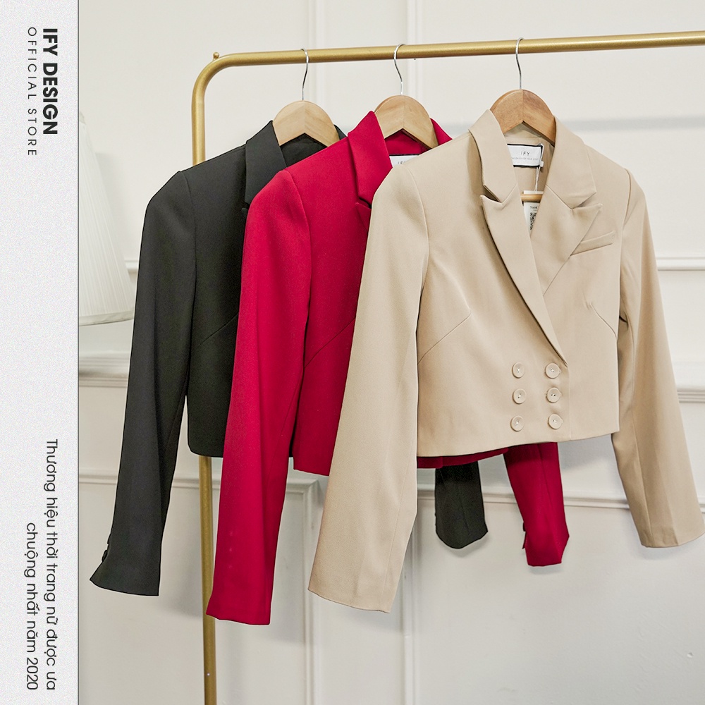 SET bộ vest nữ croptop | Áo Vest croptop dài tay dáng ngắn, Quần Ống Suông đen, be cạp cao IFY Design FS100 | BigBuy360 - bigbuy360.vn