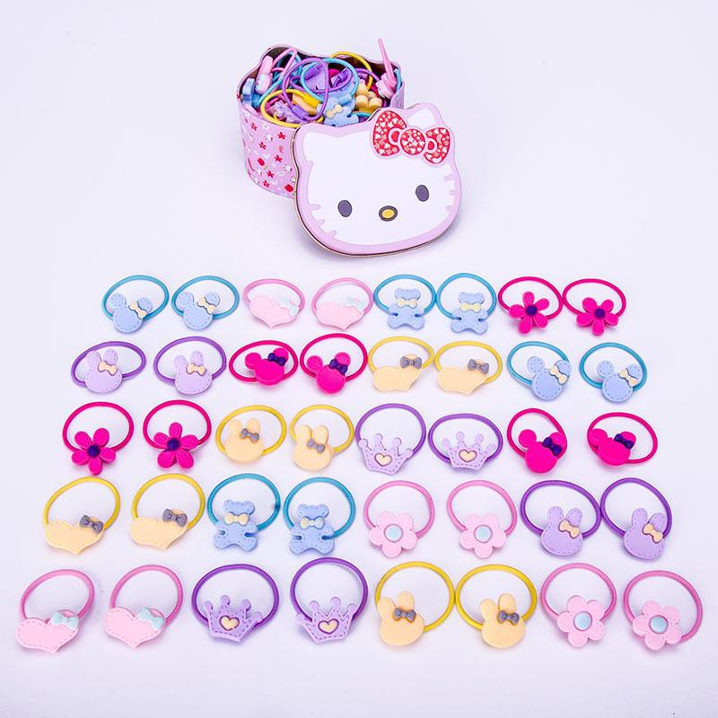 HỘP 40 DÂY CỘT TÓC NHIỀU MÀU HÌNH MÈO KITTY SIÊU XINH CHO BÉ GÁI - DÂY THUN MỀM MẠI CO GIÃN TỐT, LÀ MÓN QUÀ CỰC CUTE