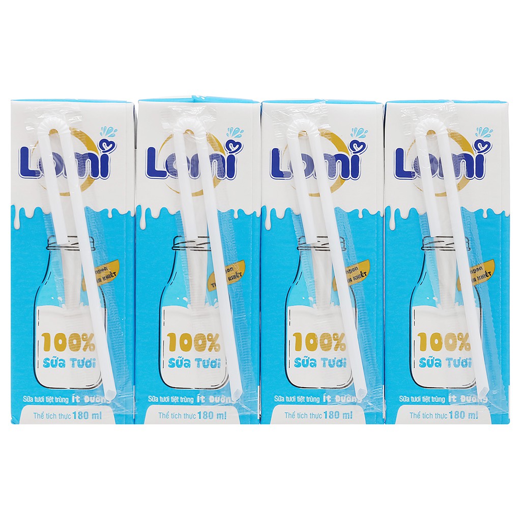 Lốc 4 hộp sữa tươi ít đường Lomi 180ml