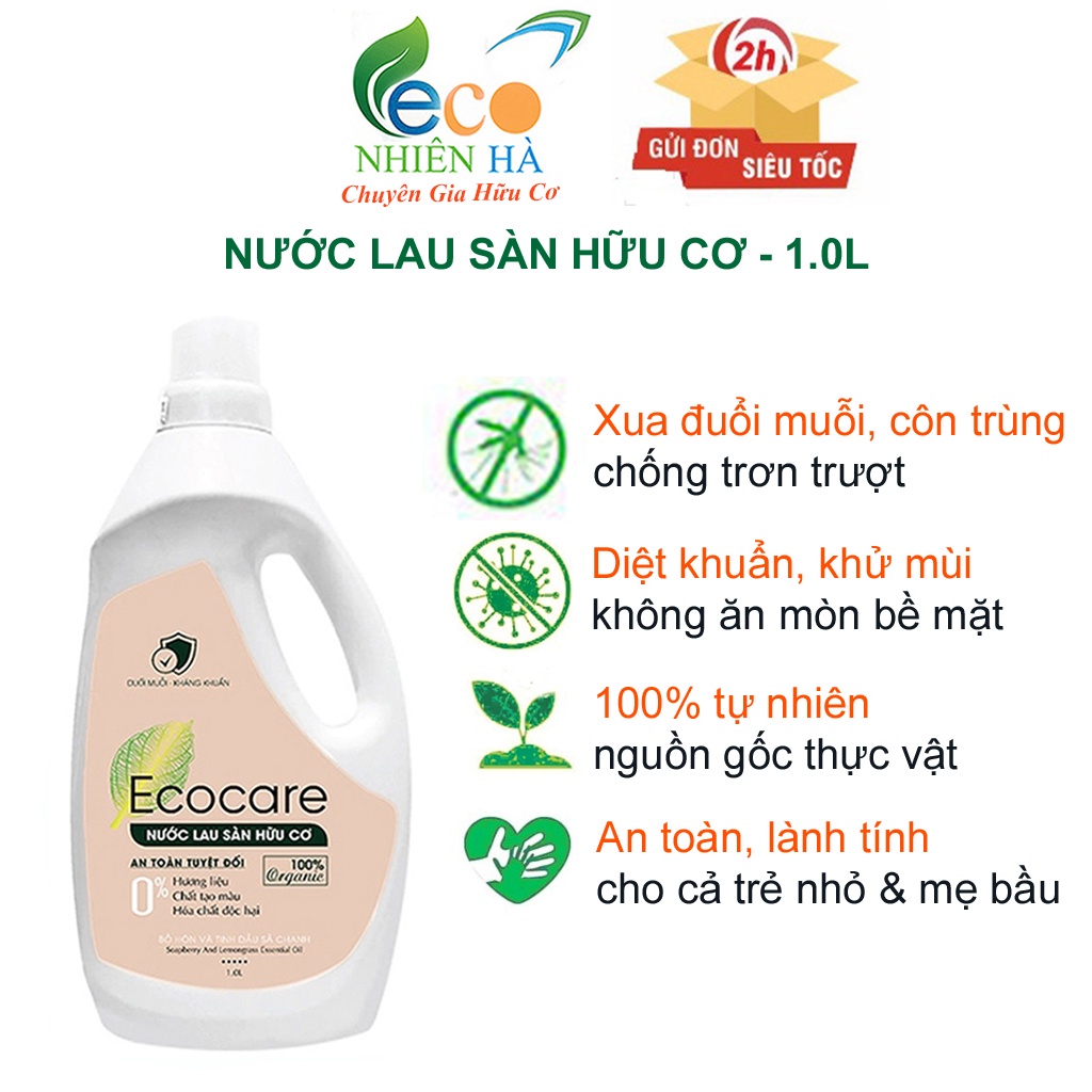 Nước lau sàn ECOCARE 1L hữu cơ, nước lau nhà đuổi muỗi, chống trơn trượt