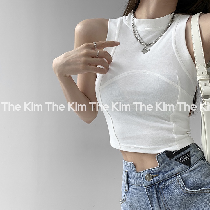 Áo ba lỗ cổ cao croptop , thun trơn sát nách viền bo nách cổ ôm body The Kim A123