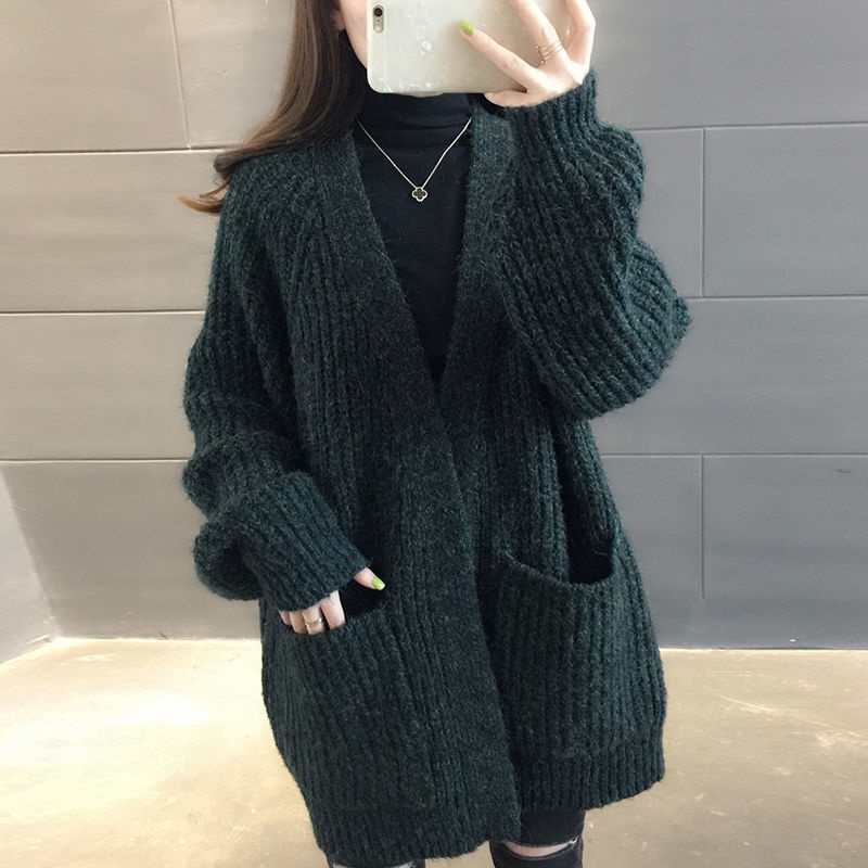 Áo Khoác Cardigan Dày Phong Cách Hàn Quốc Cardigan Dệt Kim Rộng Rãi
