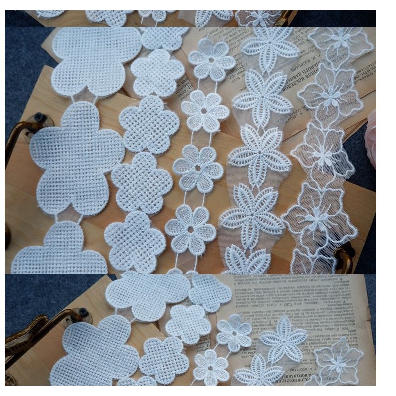 Vải lưới organza thêu hoa ren rayon rộng 4-7cm