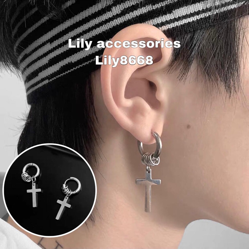 Khuyên tai titan thánh giá vòng nhỏ không gỉ không đen không dị ứng nam nữ unisex