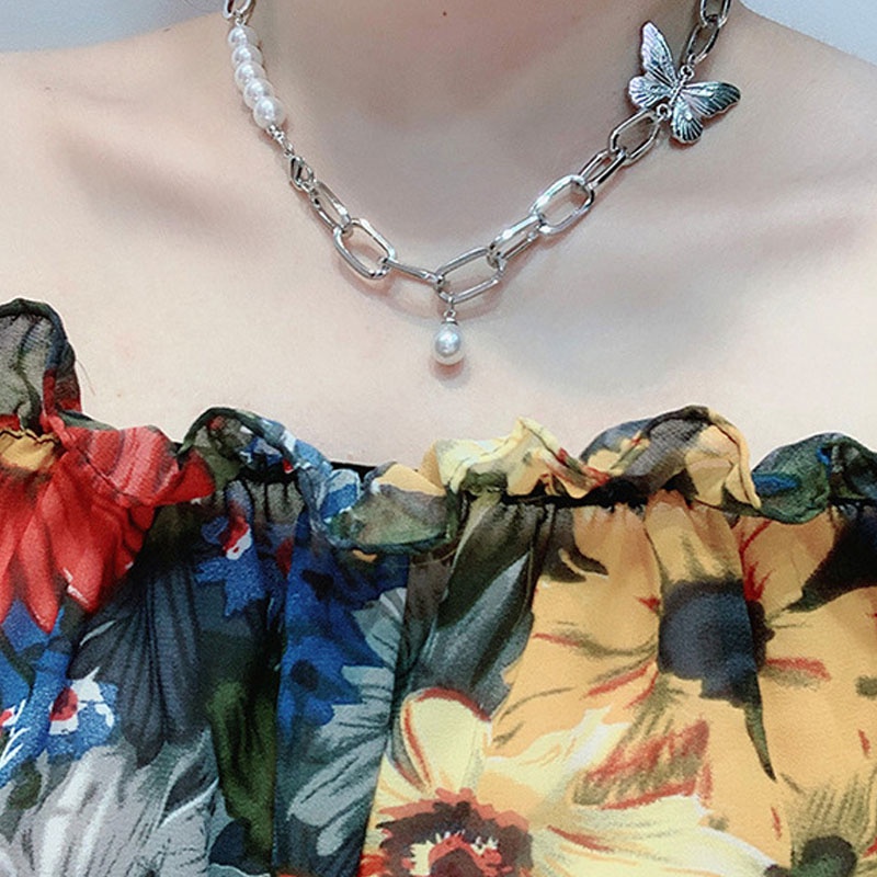 1 Vòng Cổ Choker Mặt Hình Bướm Thanh Lịch Cho Nữ