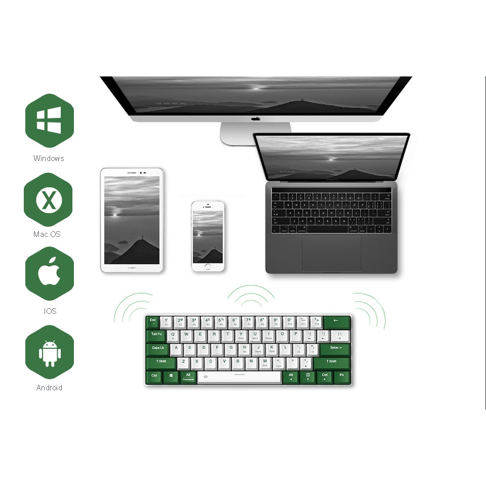 Bàn phím cơ không dây Bluetooth DARE-U EK861 Green white