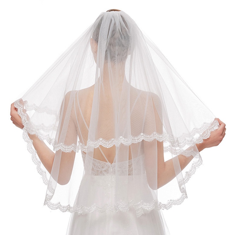 Xiangbao Mạng Che Mặt Với Lược Hai Lớp Trang Trí Ren Tulle Cho Cô Dâu Trong Ngày Cưới