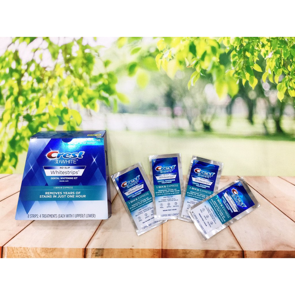 {THANH LÝ SIÊU RẺ} MIẾNG DÁN TRẮNG RĂNG CREST 3D WHITE 1 HOUR EXPRESS 2 STRIPS - 1 GÓI 2 MIẾNG DÁN