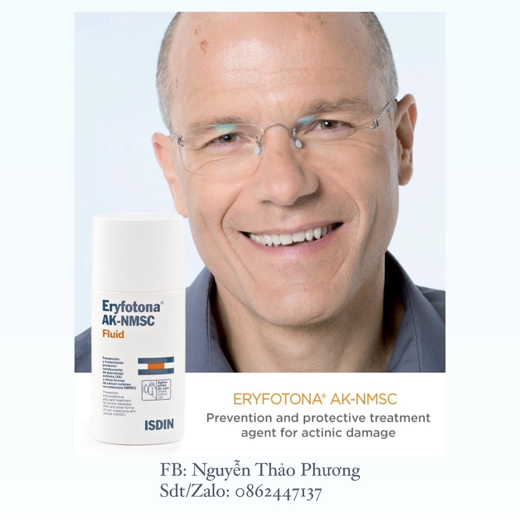 Kem chống nắng Isdin Eryfotona AK-NMSC Fluid 100 SPF+ (chứa vi sinh vật Plankton) tái tạo DNA Pháp có ảnh thật