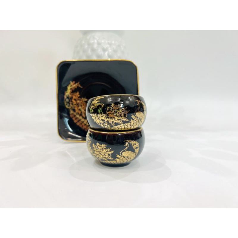 Ấm chén bát tràng - bộ quả hồng hỏa biến vẽ công hoàng kim