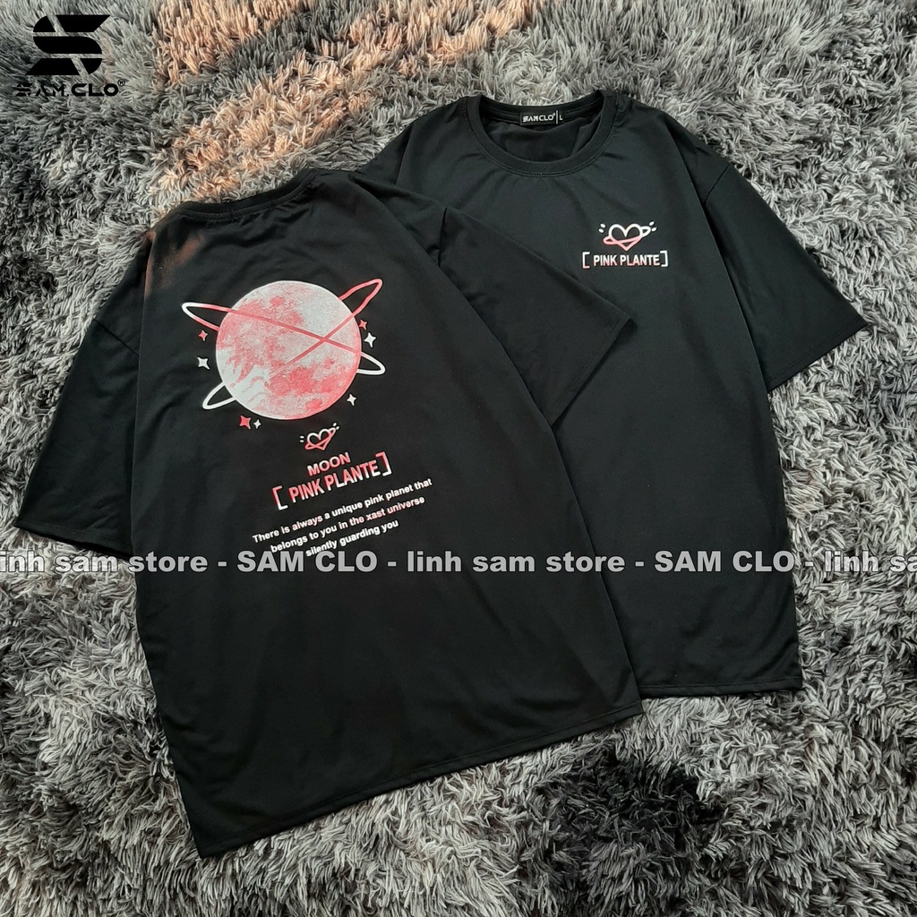 Áo thun tay lỡ nam nữ SAM CLO phông form rộng dáng Unisex, mặc lớp, nhóm, cặp in hình MẶT TRĂNG MOON PINK PLANTE màu đen
