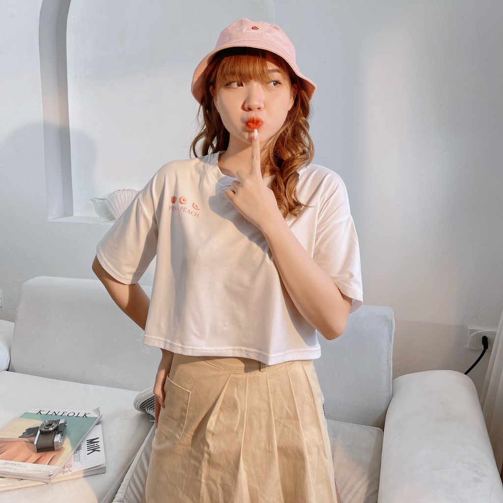 Áo Croptop PINK PEACH bao xinh form rộng - made by FIIN