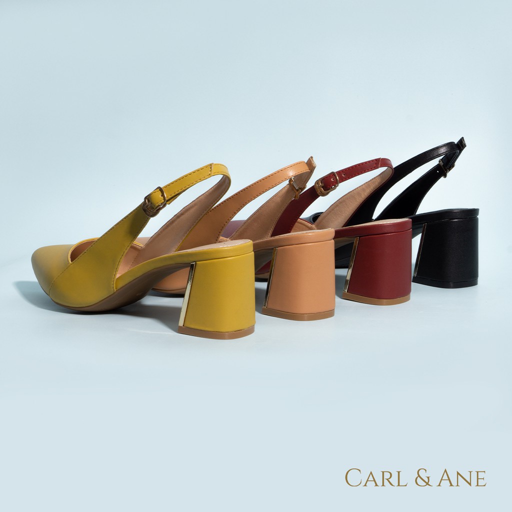 Carl & Ane - Giày Slingback Mũi Nhọn Gót Vuông Cao 7cm màu vàng - CL001