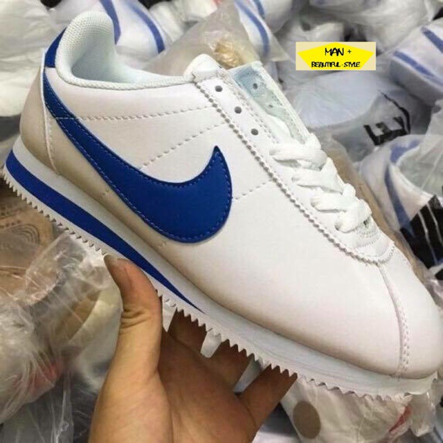 giày thể thao Nike cortez trắng vạch xanh gót xanh (Fullbox)