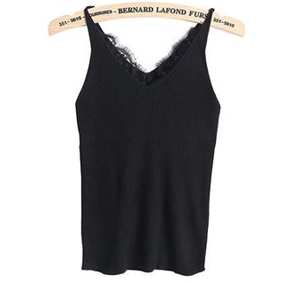 [niceshop1] Áo len đen 2 dây phối ren