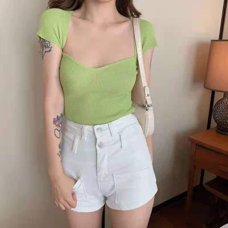 Áo Thun Tăm Body Cộc Tay Cổ Én - Áo phông dáng ôm tay lỡ, thiết kế hở cổ cá tính, hot trend style Ulzzang | WebRaoVat - webraovat.net.vn