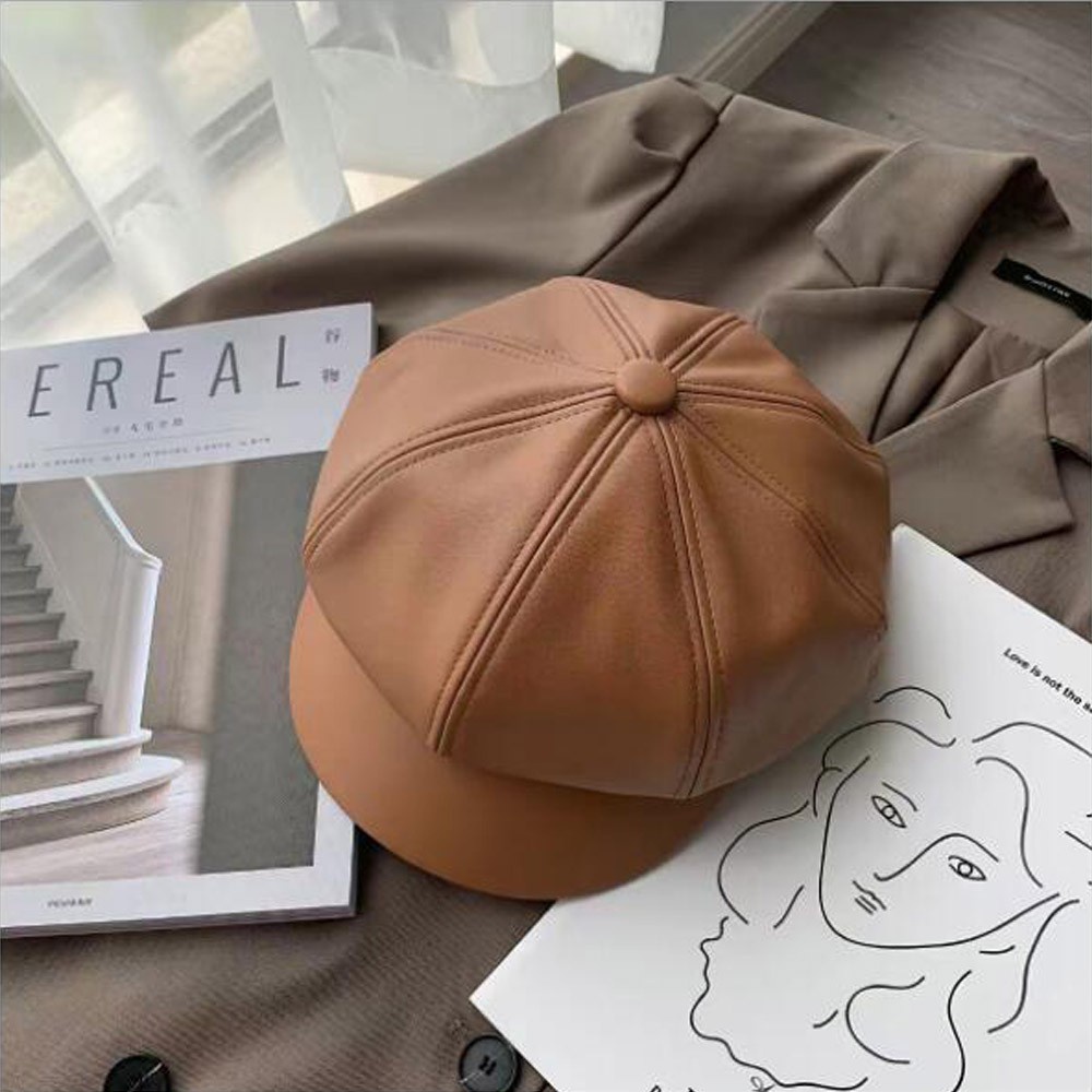 Mũ nồi bằng da pu màu trơn thời trang thu đông cho nữ