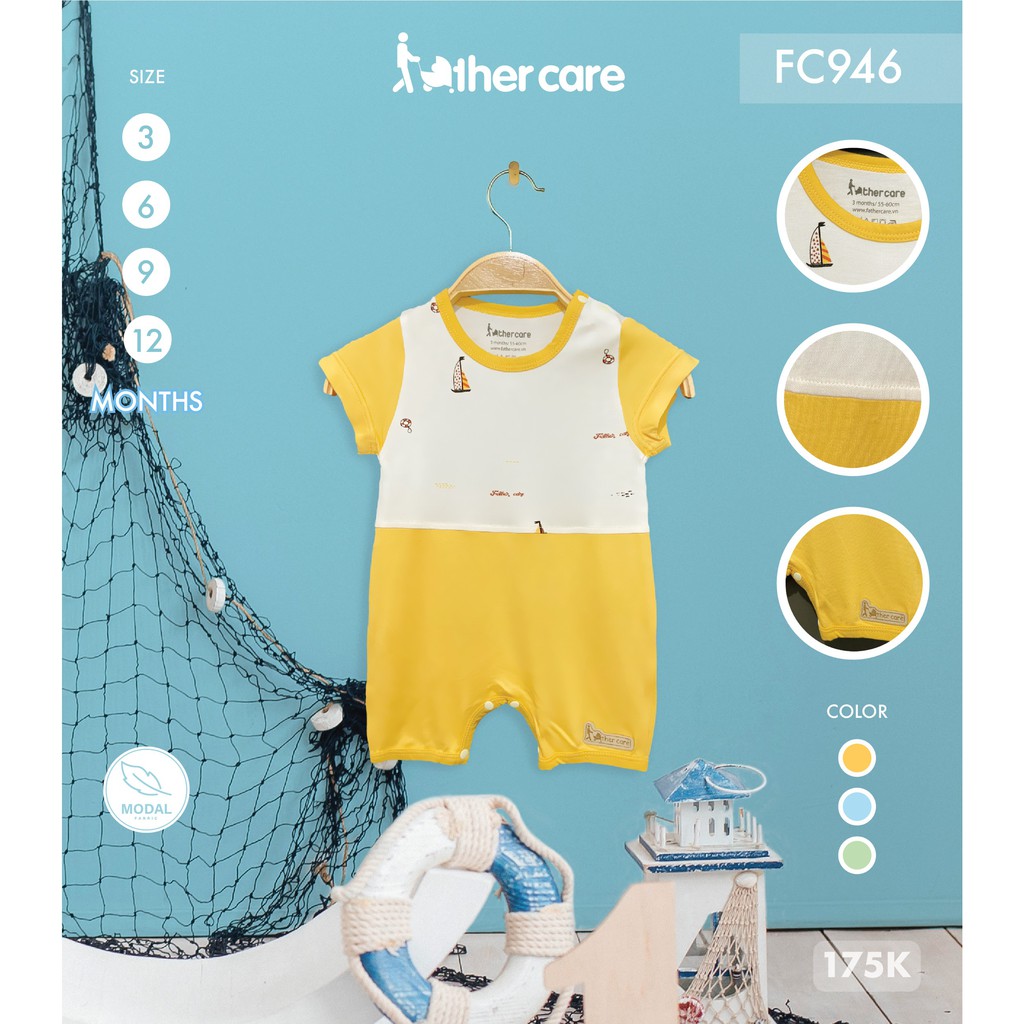 Body sơ sinh FatherCare Cộc Tay Cài Vai - Thuyền Và Biển FC946