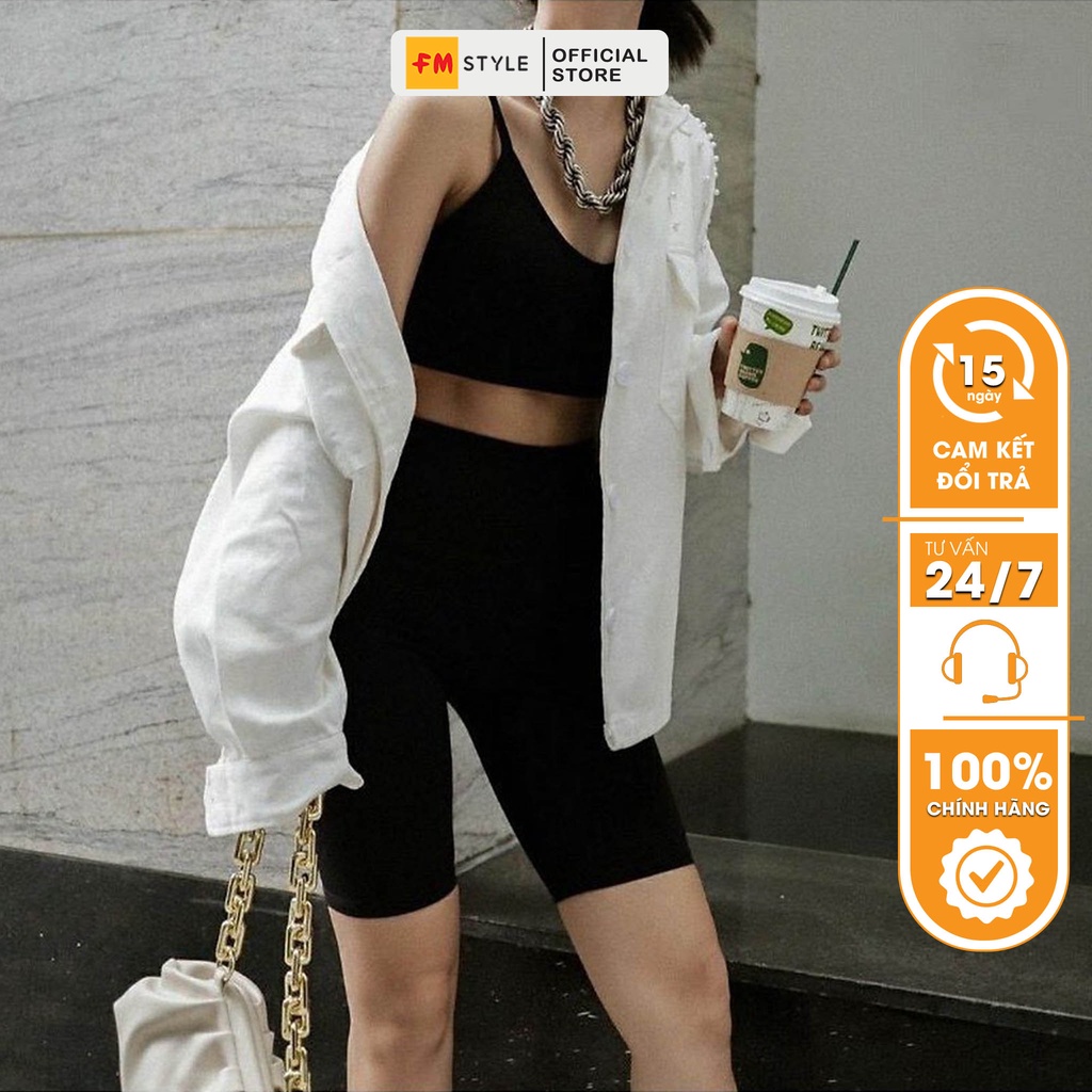 Quần legging nữ FM Style cạp cao đùi lửng lưng chun vải thun co giãn ôm sát thoáng mát thể thao năng động 220222505