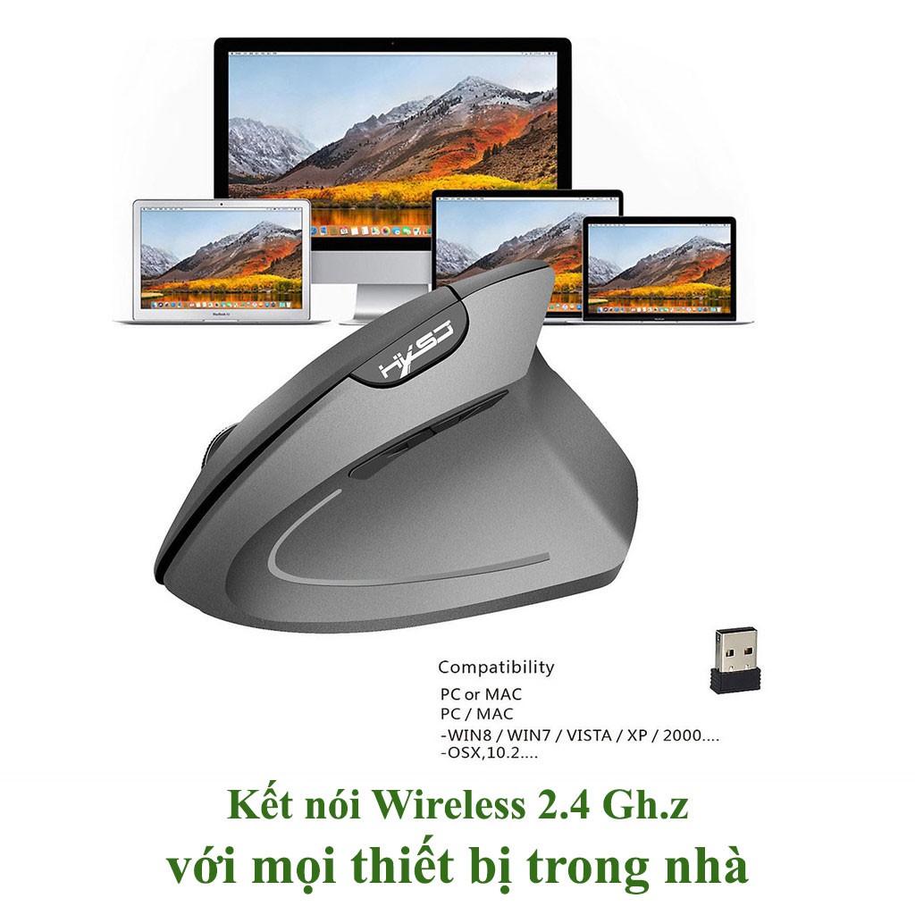 Chuột không dây kiểu đứng HXSJ T24 wireless 2.4GHz chuyên dùng cho pc laptop macbook ipad tivi 2400 DPI- Hàng chính hãng