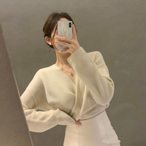 Áo sweater chui đầu tay dài cổ chữ V thời trang mùa thu phong cách Hàn Quốc trẻ trung mới cho nữ