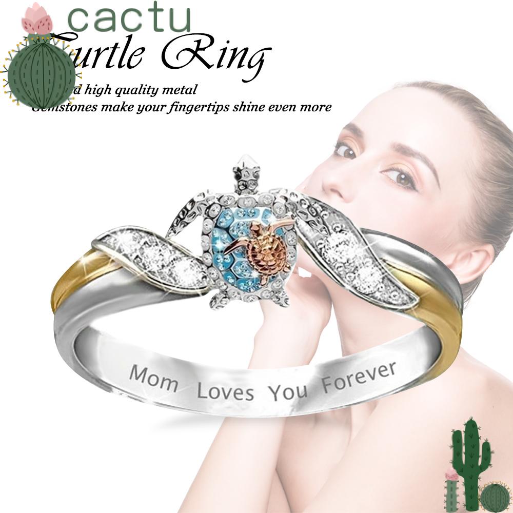 Nhẫn Đính Đá Zirconia Hình Rùa Biển Độc Đáo Thời Trang Cho Nữ|Mẹ Yêu Bạn Mãi Mãi / Nhiều Màu