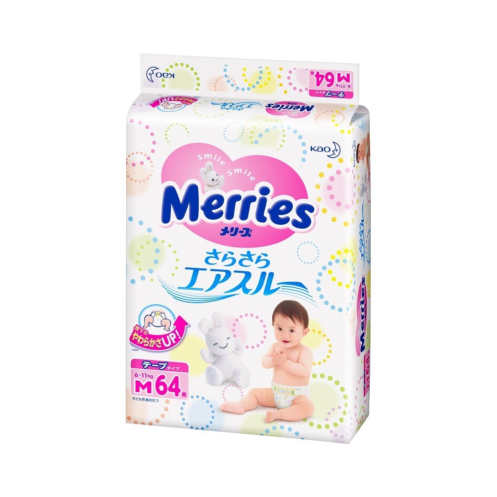 Bỉm Merries dán/quần size NB90/S82/M64/L54/L44/Xl38