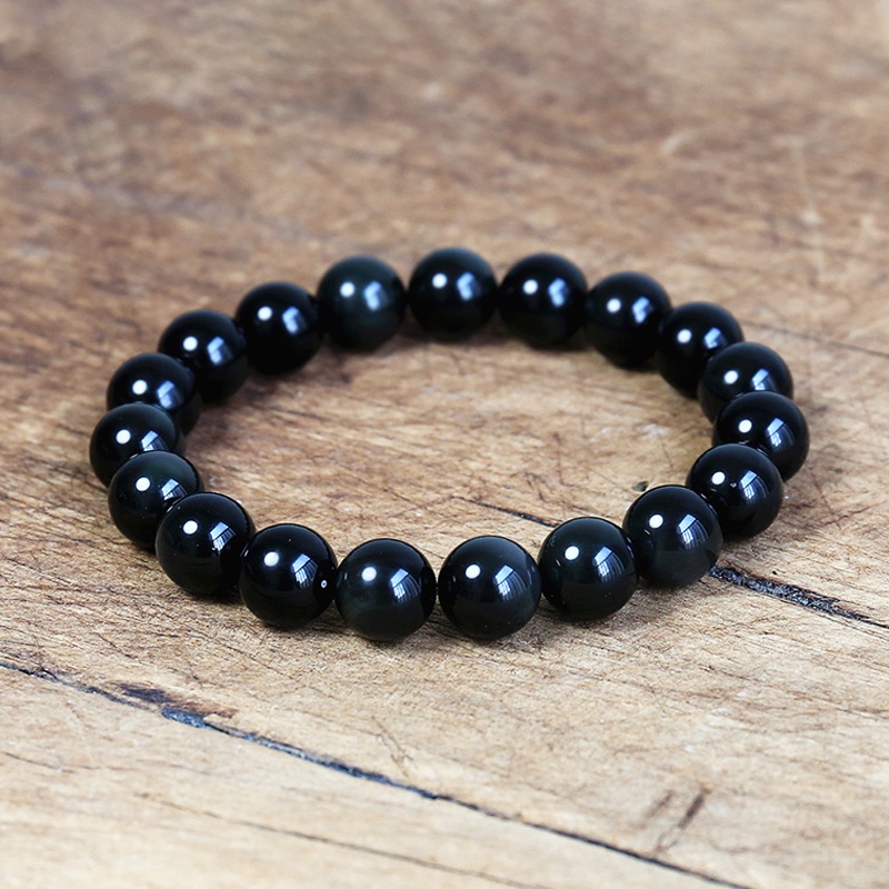 Vòng Tay Đá obsidian Tự Nhiên Màu Đen Mang Lại May Mắn