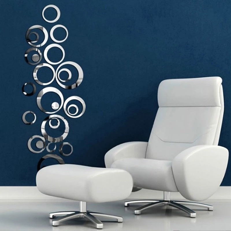Bộ 24 Miếng Dán Tráng Gương Hình Tròn 3D Bằng Acrylic Trang Trí Nhà Cửa DIY