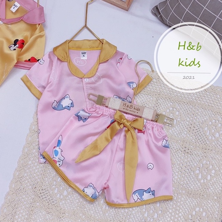 Bộ pijama lụa nơ nhiều hình bé gái Monmonkid