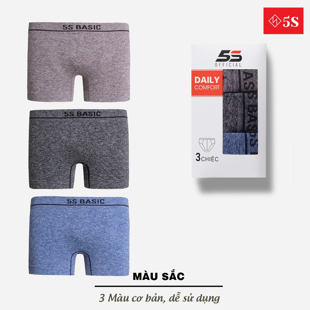 Combo 3 Quần Sịp Đùi Nam Boxer 5S, Cạp Dệt Không Đường May, Co Giãn, Thấm Hút, Kháng Khuẩn Cực Tốt (X3-SIP21012BOX)