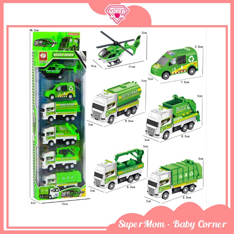 Bộ đồ chơi hộp set 6 món ô tô máy bay chạy cót xin xò cho bé - Supermom & Baby Corner