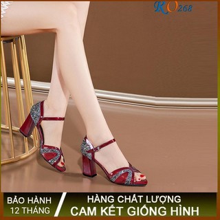 Giày cao gót nữ đẹp đế vuông 7p hàng hiệu rosata hai màu đỏ xám ro268