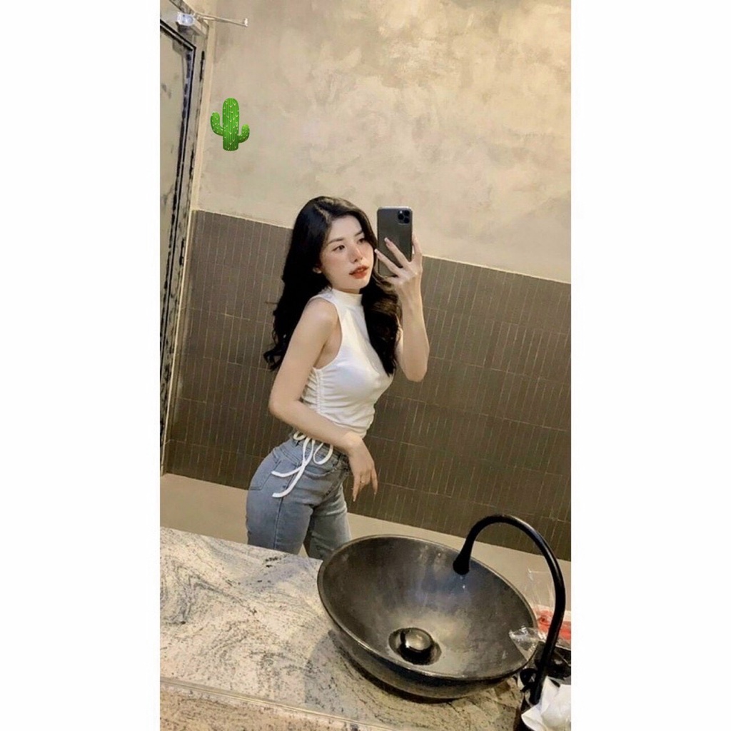 áo cổ lọ sát nách rút dây 2 bên xinh pc