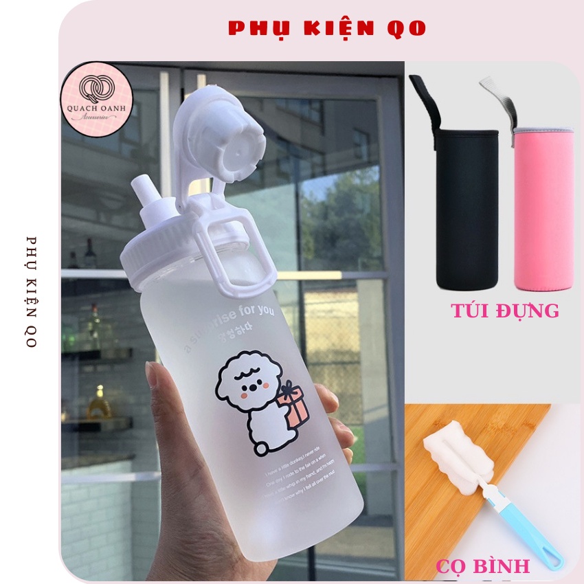 Combo Bình Nước Cọ Bình Túi Đựng QO Bình Nước Cute Hoạ Tiết Cừu - BN25