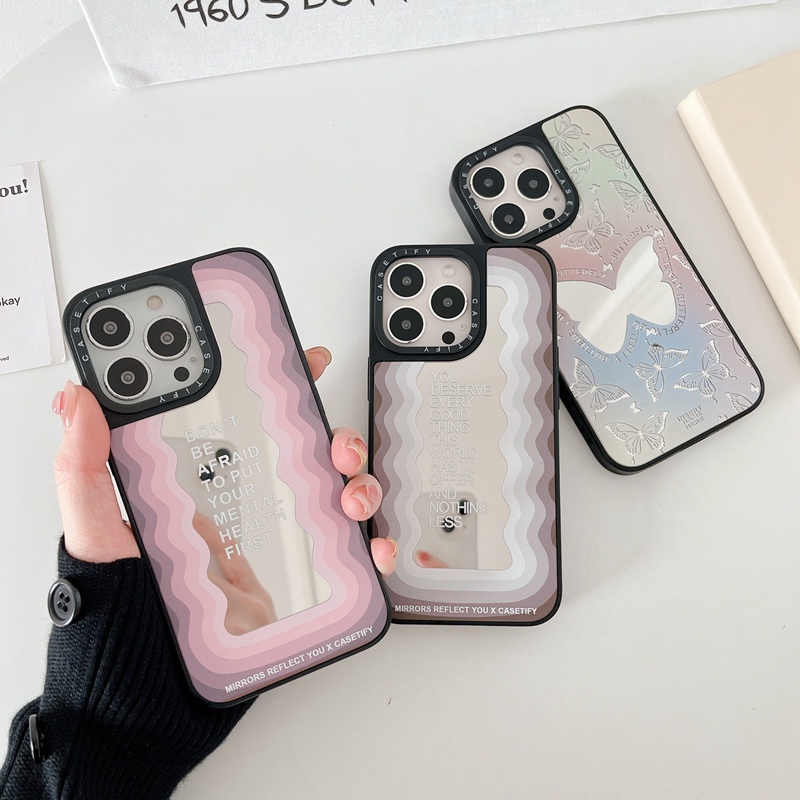 Ốp Điện Thoại silicone Mềm Mặt Gương Họa Tiết Bướm / Cầu Vồng Cho iphone 15 11 12 13 14 plus pro max