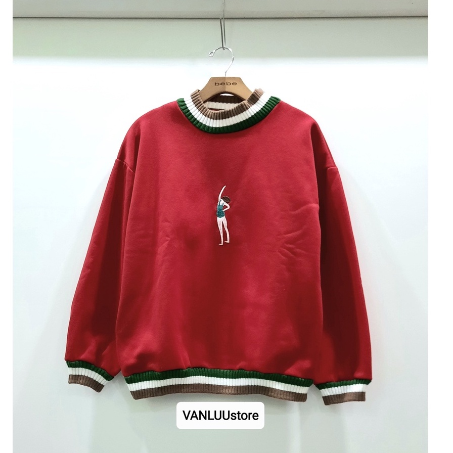 Áo sweater tay dài dáng rộng thêu họa tiết thời trang cho nữ