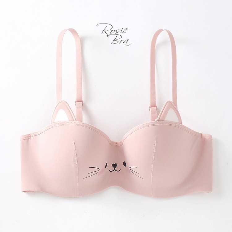 Áo Lót Lụa Có Gọng Đệm Mỏng Mềm Mịn Hình Mèo Dễ Thương B405