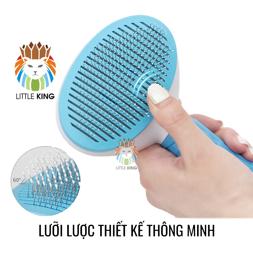 Lược chải lông cho chó mèo có nút bấm lấy lông chết thông minh Little King pet shop